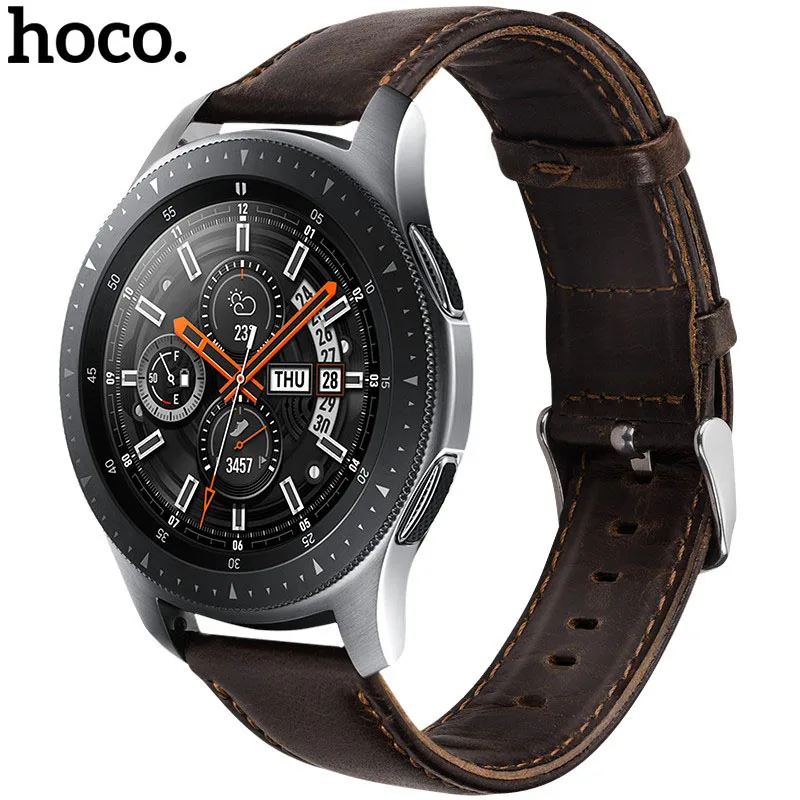 Ремешок HOCO Duke из натуральной кожи для samsung Galaxy Watch 46 мм, ретро браслет из воловьей кожи 22 мм, Ширина ремня с булавками - Цвет ремешка: Coffee