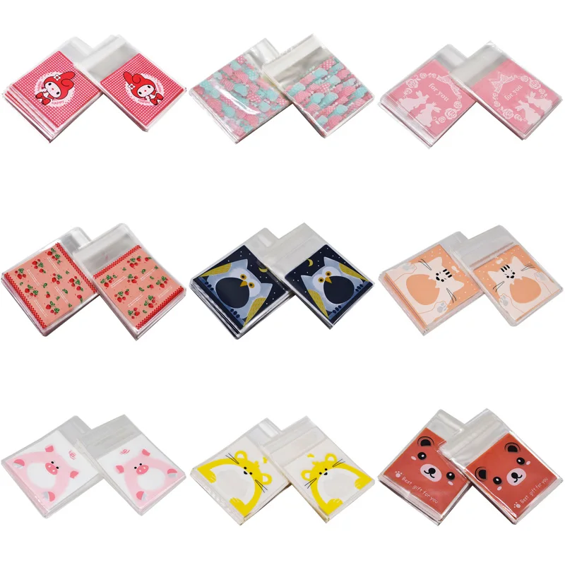 

50/100pcs/lot 7x7cm Cute Cartoon Cookie Packaging Plastic Bags Self-Adhesive Bag Party Wedding Favor Gifts Candy Biscuit Bags