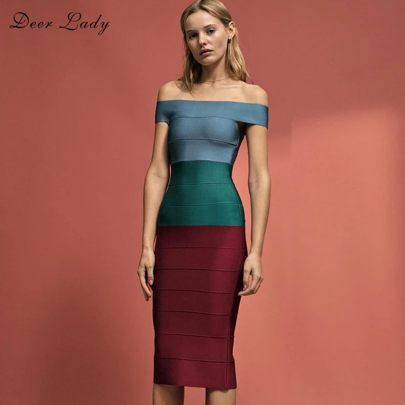 

Deer Lady HL Bandage Dresses Women 2019 New Arrival Ombre Off Shoulder Bandage Dress Gradient Bodycon Bandage Party Dress Club