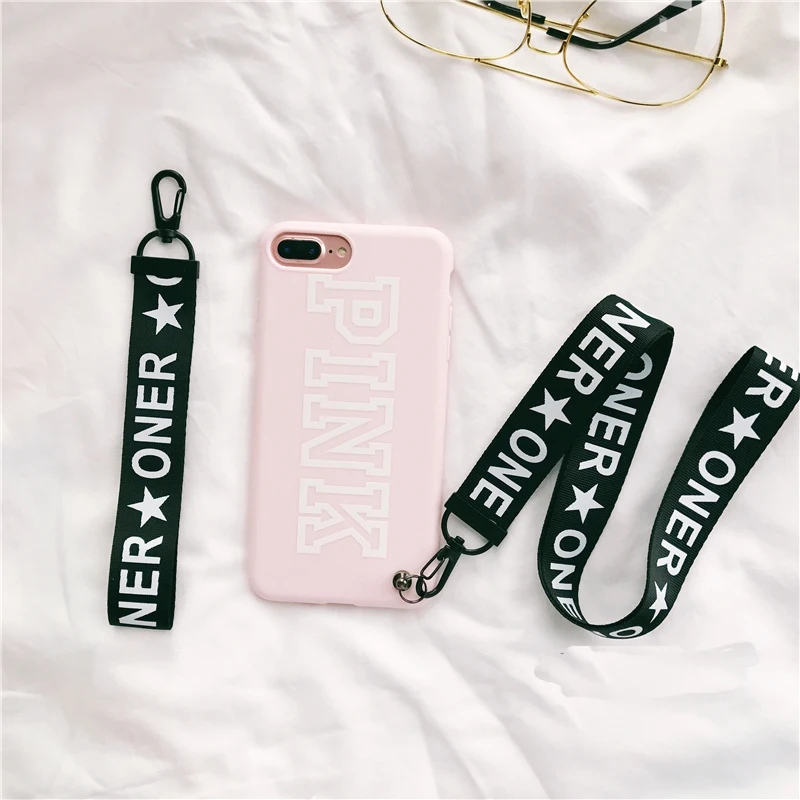 

Soft Case for iPhone 7 6 Plus 8 X XR XS MAX Girls Pink Cute Cover with Lanyard Lucky 7 Pink Silicone Waterproof Coque Capa Funda