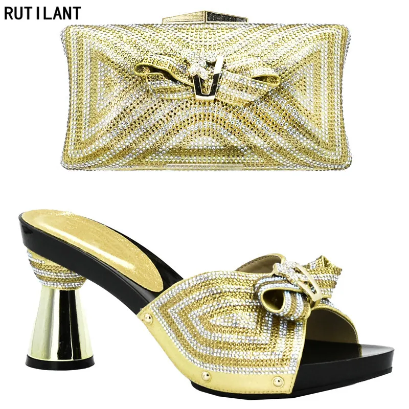 New Arrival Women Italian African Party Pumps Shoes and Bag Set Decorated with Rhinestone Ladies Matching Bags | Обувь
