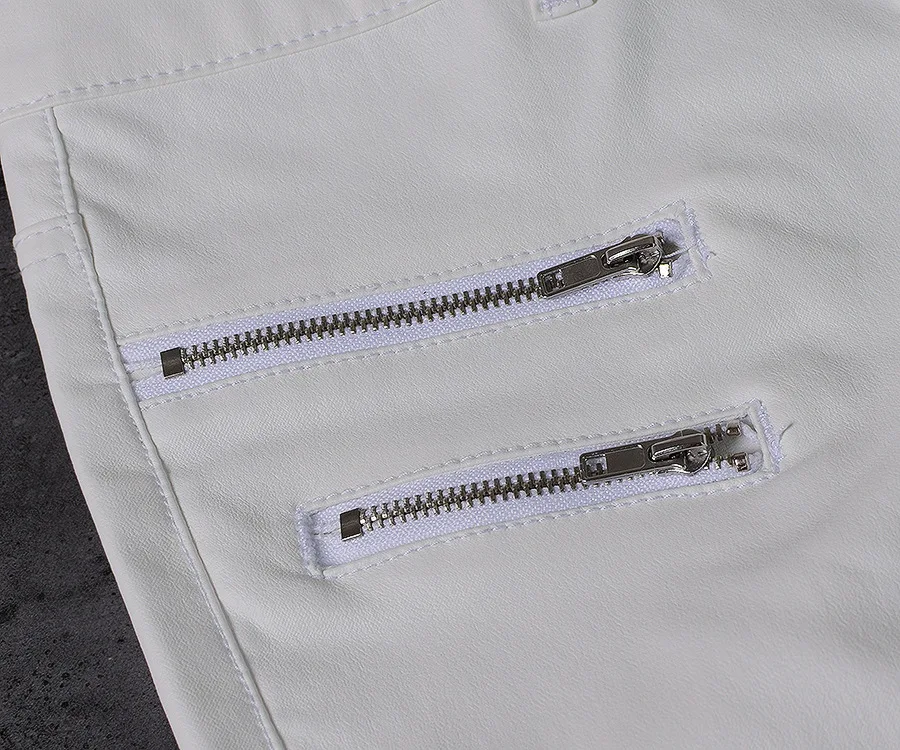 Low Waist Leather PU Pants Women Streetwear Fake Zippers White Cargo Pants Women Punk Push Up Plus Size Skinny Coated Jean Mujer white pants