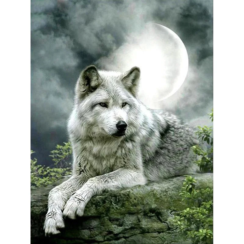 

DIY Diamond Painting Embroidery Animal "White Wolf" Cross Stitch Square/Round Diamond Pattern Rhinestones Home Decoration GT