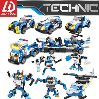 

New Technic Bricks 2 in 1 Building Blocks City Police Helicopter Pull Back Car Education Toys for Children