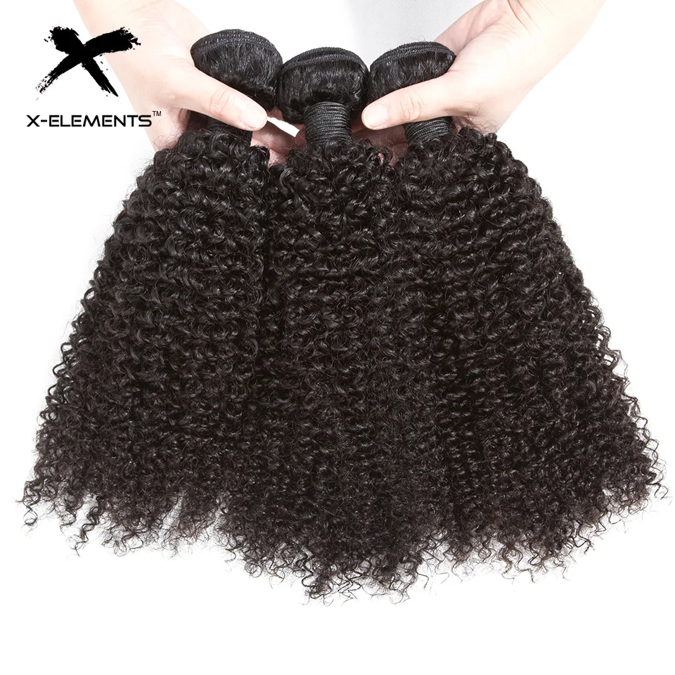 X-Elements Peruvian Kinky Curly Hair Weave Bundles Natural Color Human Hair Weave Extensions Non Remy Hair 1 3 4 Bundle Deals (7)
