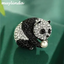 Único Diamante de imitación gigante Pandas broches para fiesta de las mujeres broches de animales pines ropa joyería Vintage broche de Metal