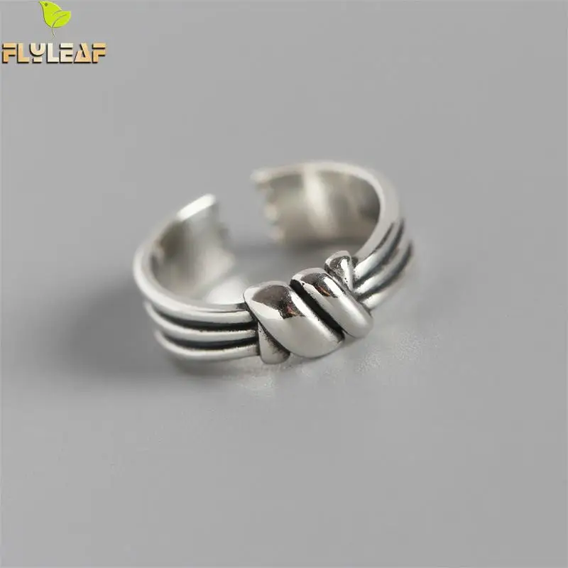 

Flyleaf 925 Sterling Silver Rings For Women Personality Multi-layer Knotting Simple Fashion Fine Jewelry Open Ring Vintage Femme
