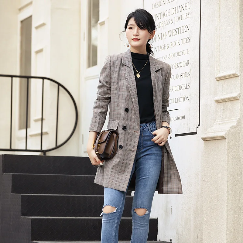 

2019 Early Autumn High-end Retro Versatile Checkered Suit Waist Slim Temperament European Goods Casual Small Suit Jacket Female