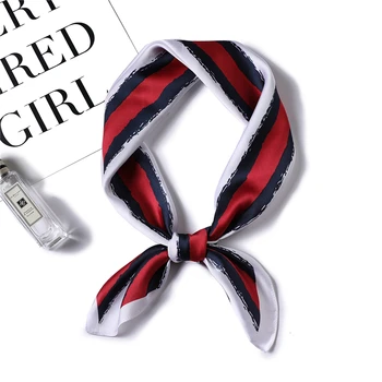

2020 striped print silk scarves square shawls and wraps fashion small size pashmina women hijabs hair office neck scarf stoles