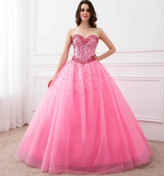 Quinceanera! розовая Женская одежда без бретелек Длинные платья Бальные вечерние платья для выпускного вечера Corse t Back - Цвет: Розовый