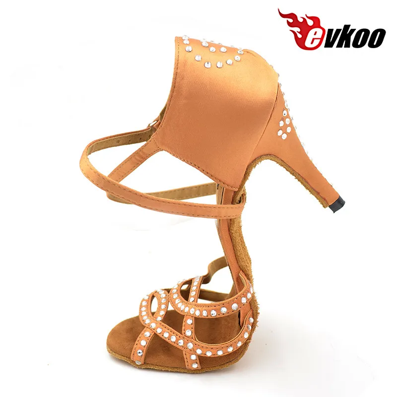 Evkoo/пикантные женские атласные туфли для танцев на высоком каблуке 8,5 см; цвет черный, коричневый; туфли для латинских танцев со стразами; Zapatos De Baile; Evkoo-067 для латинских танцев
