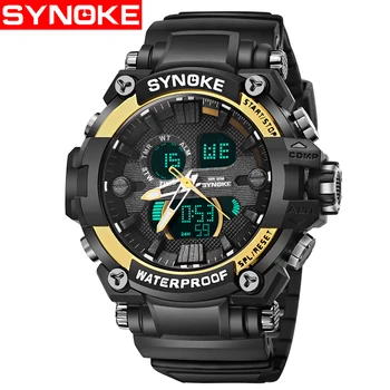 

SYNOKE Men Sports Watches Digital Mens Watch Double Movement Double Display Design Fitness Watch Waterproof Shock Watches