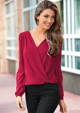 New Fashion Sexy Kasual Blouse kemeja Fashion Wanita V-neck Tops Tee Lengan Panjang Kemeja Longgar