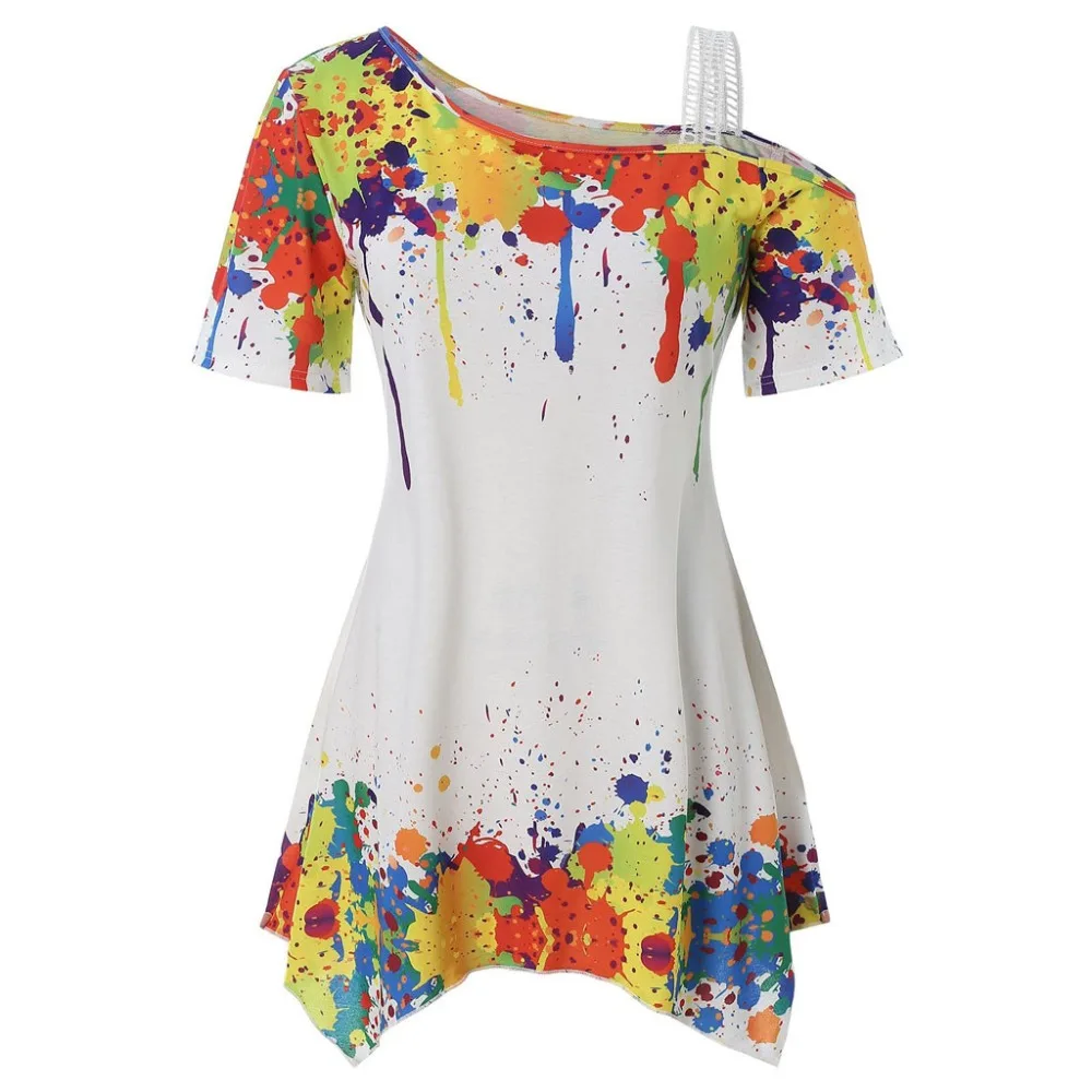 Womens Fashion Short Sleeve Platter Paint T-shirt Casual Top | Женская одежда