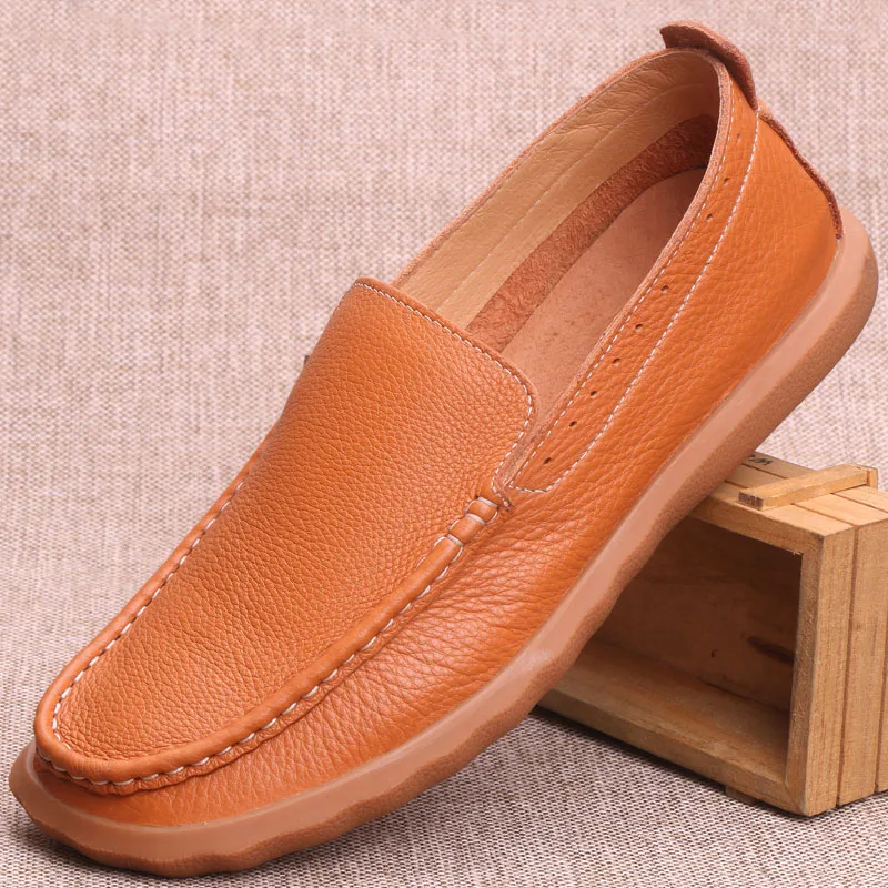 Slip Desai Genuíno Sapatos Nova Negócios Black Ocasional Preto Marrom Respirável Condução Shoes De brown Dos on Homens Couro Preguiçosos n1q8YEw1xr