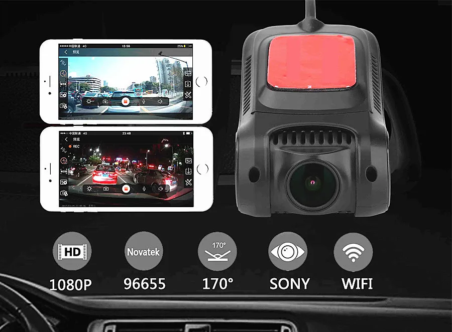 Маленький автомобильный видеорегистратор на 170 градусов, видеорегистратор Novatek 96655, Wi-Fi, камера ночного видения 1080 P, видеорегистратор с сенсором sony IMX322