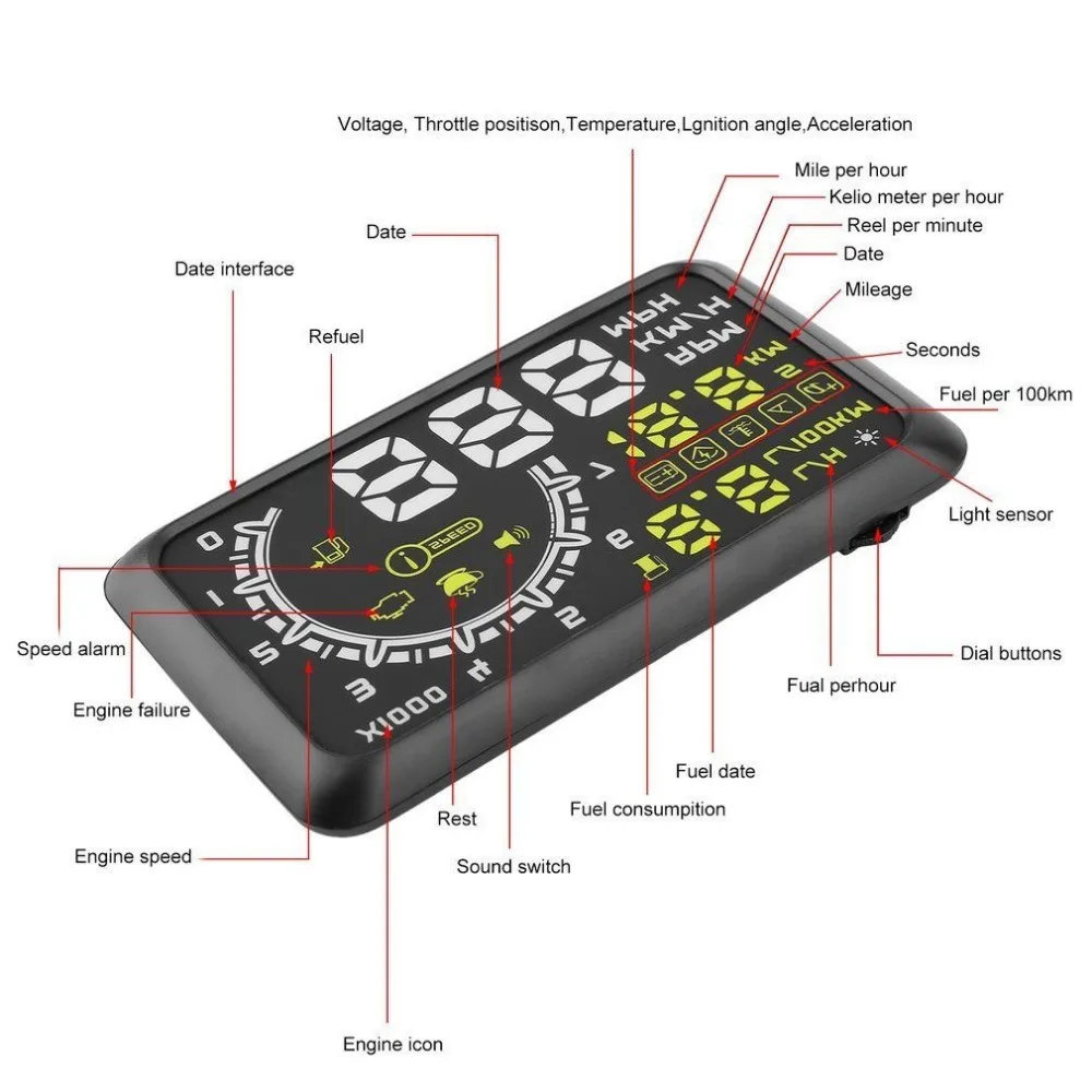 HUD Дисплей автомобиля OBD Headup скорость смарт-датчик Авто Hud проектор OBD2 2 II цифровой измеритель скорости лобовое стекло