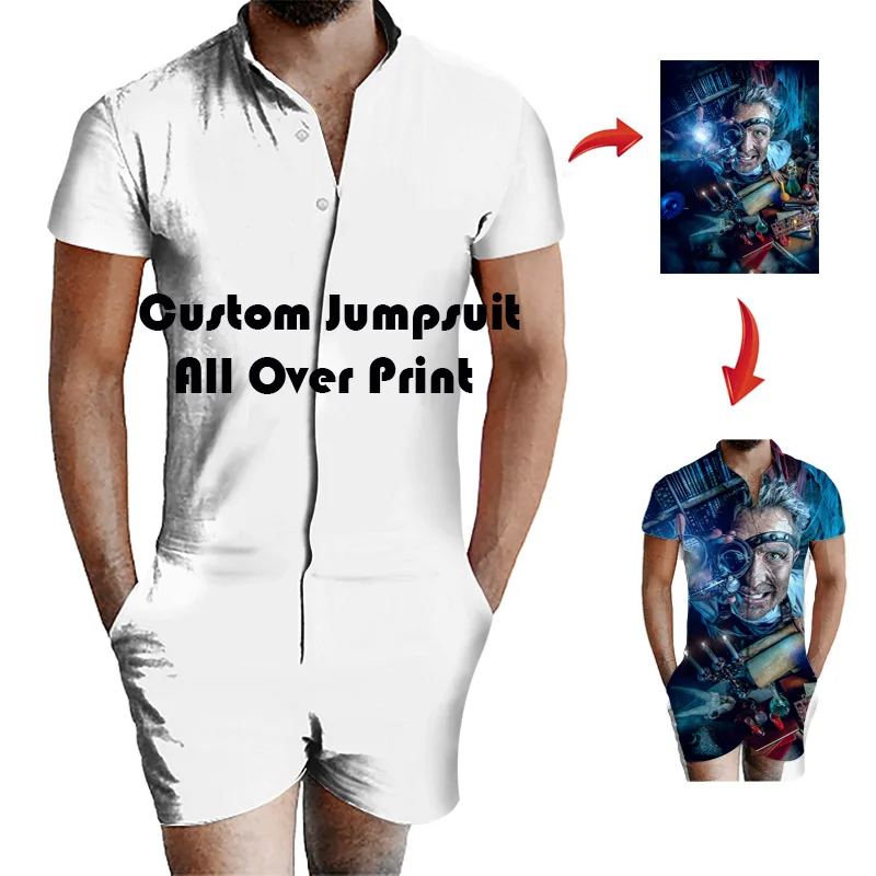 

Summer Customize Logo Design Overalls Mens Rompers 3D DIY Printing Casual Jumpsuit Male Beach Sets One-piece Outfits Plus Size P
