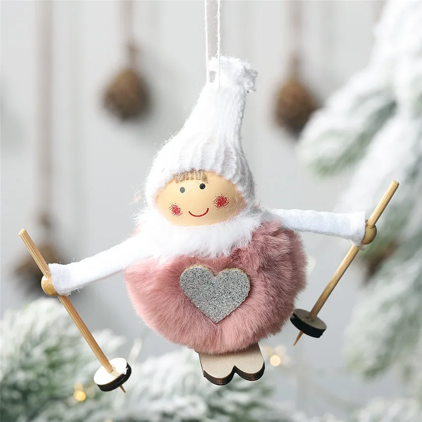 Креативный кавайный Рождественский ангел, девушка, лыжная подвеска, рождественская елка, украшение для дома, рождественские милые куклы, вечерние украшения, детский подарок - Цвет: 0602Pink