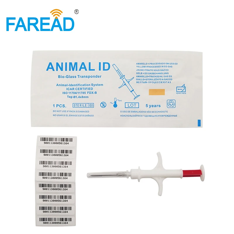 FDX-B ISO11784/5 1,4*8 мм животных ID транспондер rfid GT чип мини микрочип иглы для рыбы с рисунком собачки и котика определить инъекционный шприц