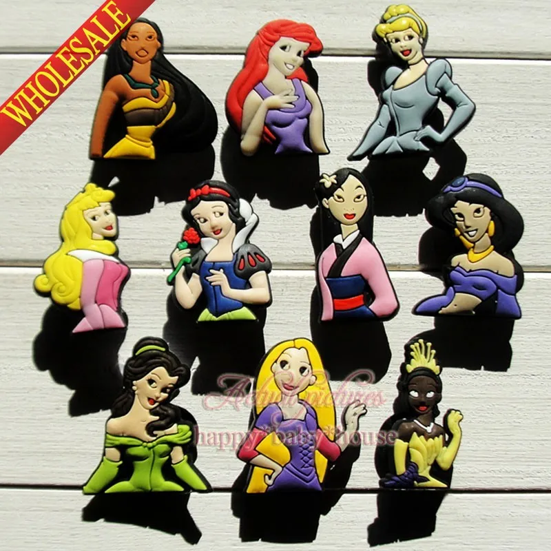 

Lovely Novelty 50PCS Princess Snow White PVC Shoe Charms Buckles Fit For Jibz Croc Bracelets with Holes, Hot Selling,Party Favor