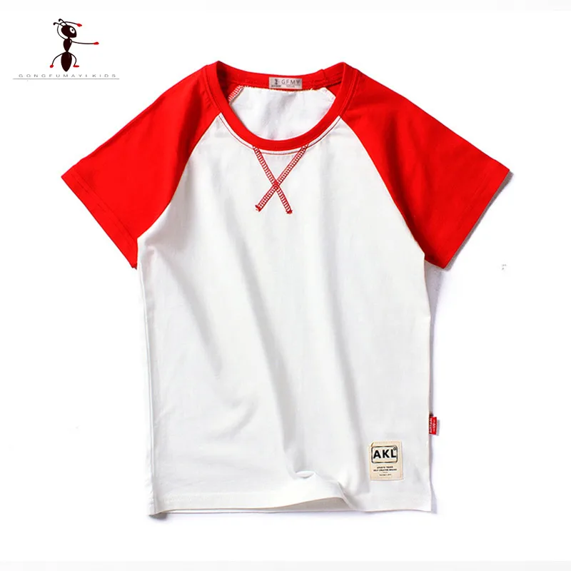 Kung Fu Ant 2019 New Summer Three Colors Casual Boys T-shirt Cotton Patchwork Short Sleeve T-shirt  For 5T-12T Kids 3476