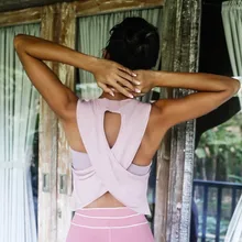 Sexy Cross Back Vest Hollow Loose Back Sleeveless Shirts Sports Backless Shirt Women's Quick-Dry Running Yoga Tops Bamboo Fiber