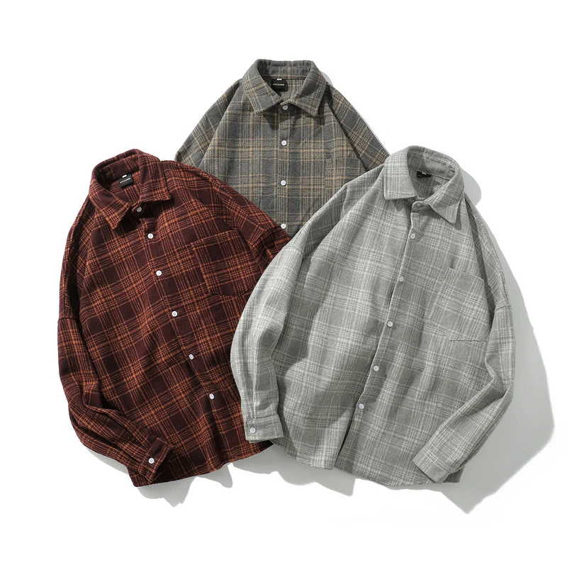 Oversized Flannel Vintage Shirt Men Plaid Long Sleeve Check Shirts For Men Loose Men Button Up Men Shirt Casual Streetwear Modis