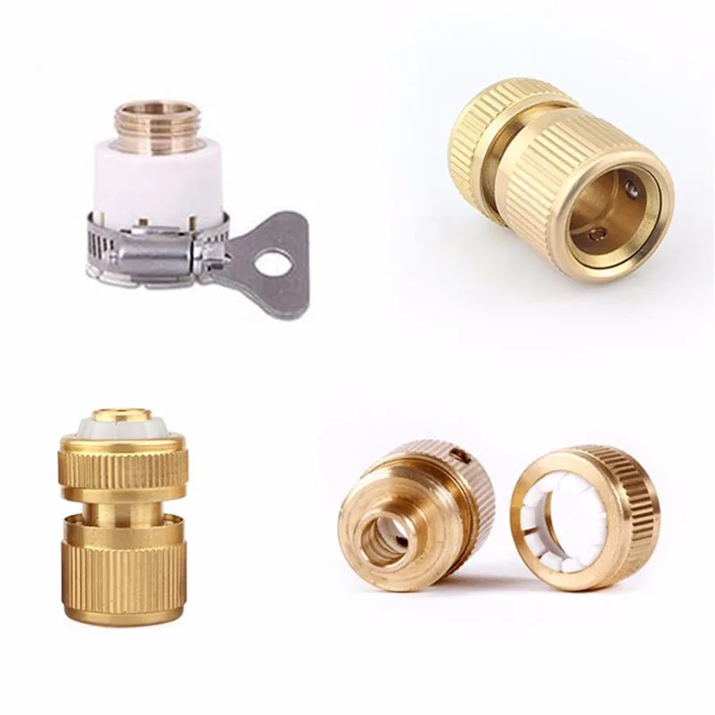 

4PCS Pure Brass Garden Hose Connector Suit Faucet Standard Washer Connector Weapon Quick Connector 1/2"3/4" Connection 16mm Hose