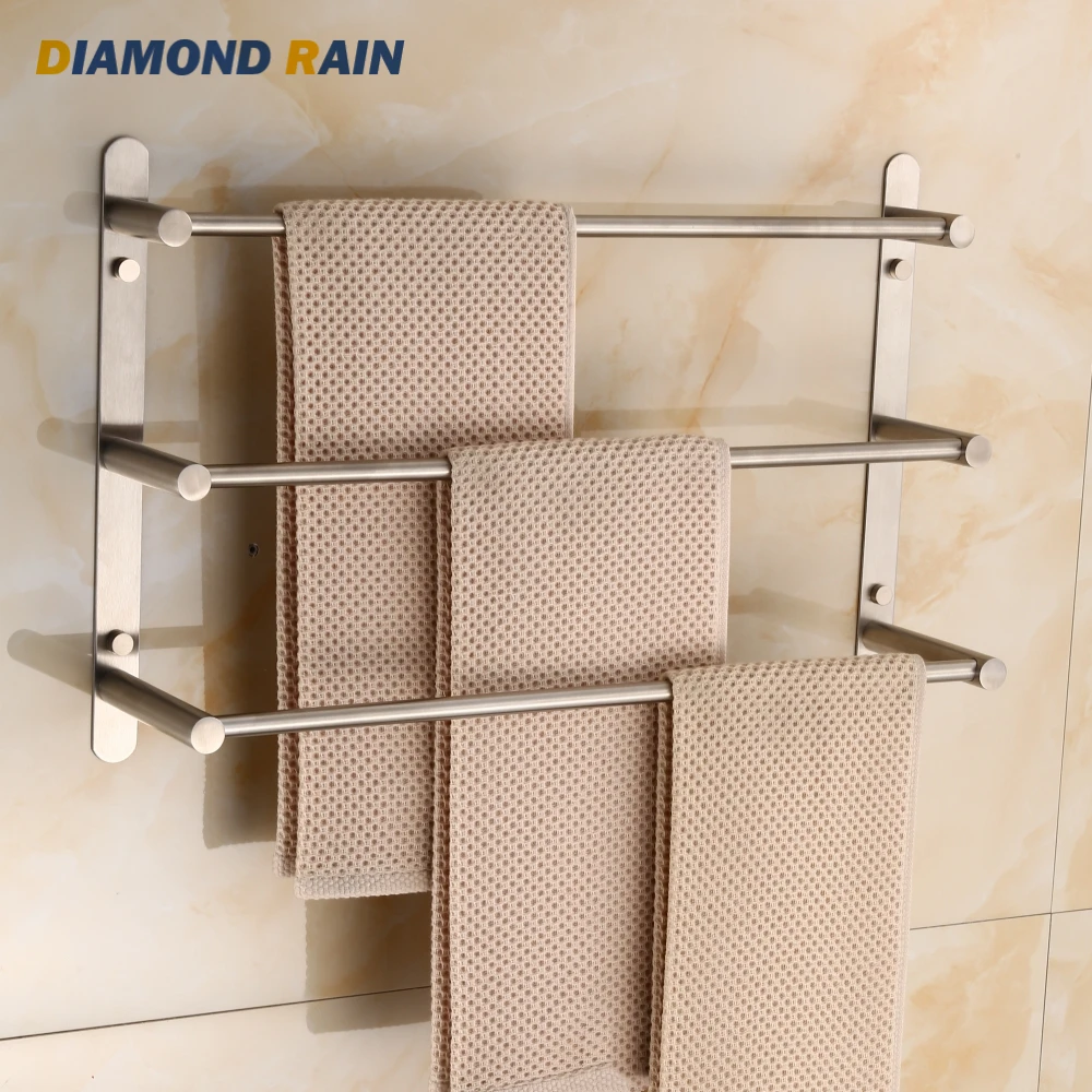 COLUM Stretchable 3-Tier Towel Bar Stretchable Stainless Steel Towel Bar 3-Tier Flexable Wall Mount Bathroom Rack