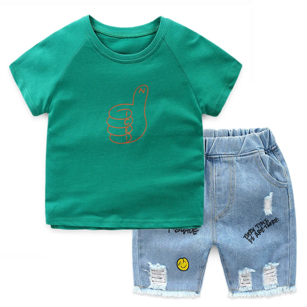 

2019 Summer Clothes for Boys Cartoon T Shirt Denim Shorts 2 PCS Kids Clothes Set Fashion Boys Clothing Sets Cotton Baby Outfits