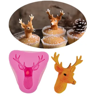 

Top Fashion New Christmas Deer Head Shape Turn Sugar Cake Mold Handmade Chocolate Process Die Diy Baking Decoration Jell