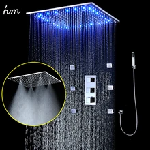 

Bathroom LED Shower Faucets Kit 20inch Rainfall Mist Ceiling shower Head Set With Thermostatic Mixer Valve And 2inch Body jets
