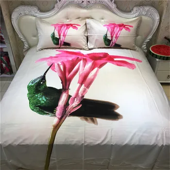 

3d Green Bird Pink Flower Patterns Queen Size Bedding Set Cotton Bedroom Sets Duvet Cover Bed Sheet Pillowcase Bed in a Bag 4pcs