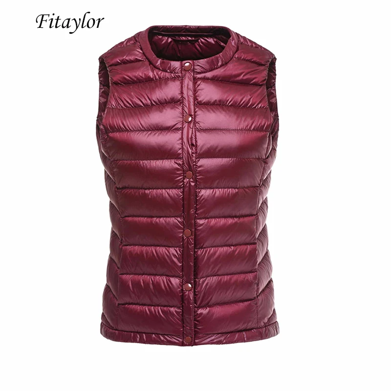 

Fitaylor Women 90% White Duck Down Vest Ultra Light Duck Down Jacket Coat Female Size 3xl Warm Slim Single Breasted Parkas