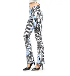 Новое поступление Для женщин в горошек и Пейсли расклешенные брюки Широкие брюки клеш Брюки Мода горячая распродажа высокое качество Style1020