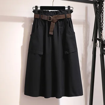 

Ladies Half Skirt Solid Color High Waist Large Pockets A Line Skirt for Summer JL