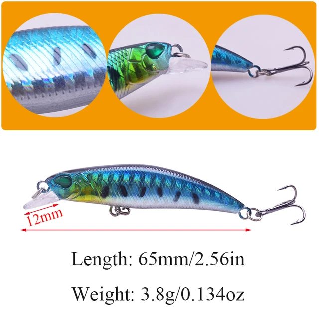 1Pcs Hard Bait 65mm/3.8g Minnow, Wobblers, Bass Walleye Crappie bait,  Freshwater Fishing Lure Crappie