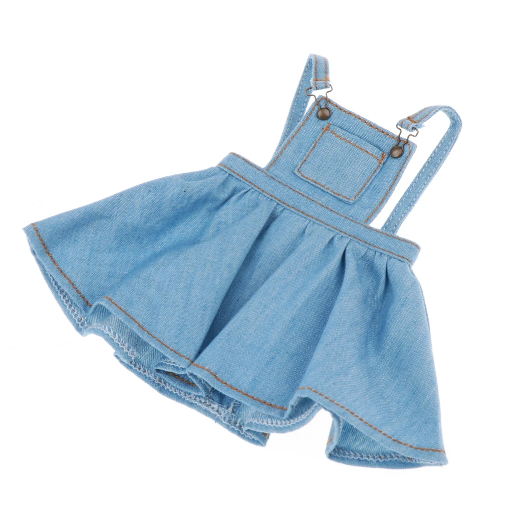 1/6 BJD Doll Clothes Denim Suspender Skirt Bubble Dress Casual Outfit  for Blythe, for Mini Dollfie MSD DOD or Other 12inch Doll