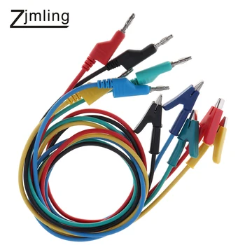 

5pcs/lot Test Line Silicone Banana Plug to Crocodile Alligator Clips Clamps Dual-ended Test Lead Probe Wire Cable
