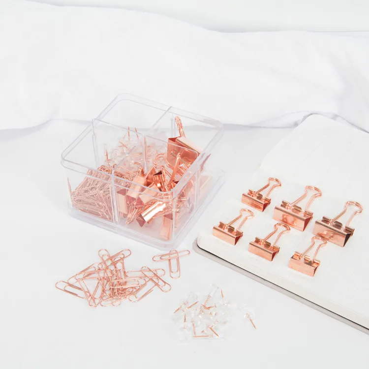 

171pcs/box Metal Paper Clips Set Rose Gold Tickets Letter Paper Binder Clip Push Pins Thumbtack Office School Accessories Supply