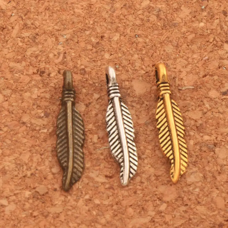 

Feather Charm Beads 100PCS Antique Silver/Gold/Bronze Pendants Jewelry DIY L332 19x4.2mm