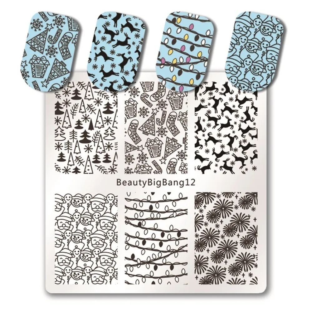 

BeautyBigBang 6*6cm Nail Art Stamp Stainless Steel Stamping Image Nail Template Manicure DIY Stencil Nails Plate
