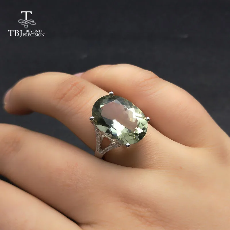 TBJBig 11ct green amethyst Ring oval cut13*18 gemstone ring in 925 sterling silver gemstone jewelry for girls with gift box Fine Jewelry