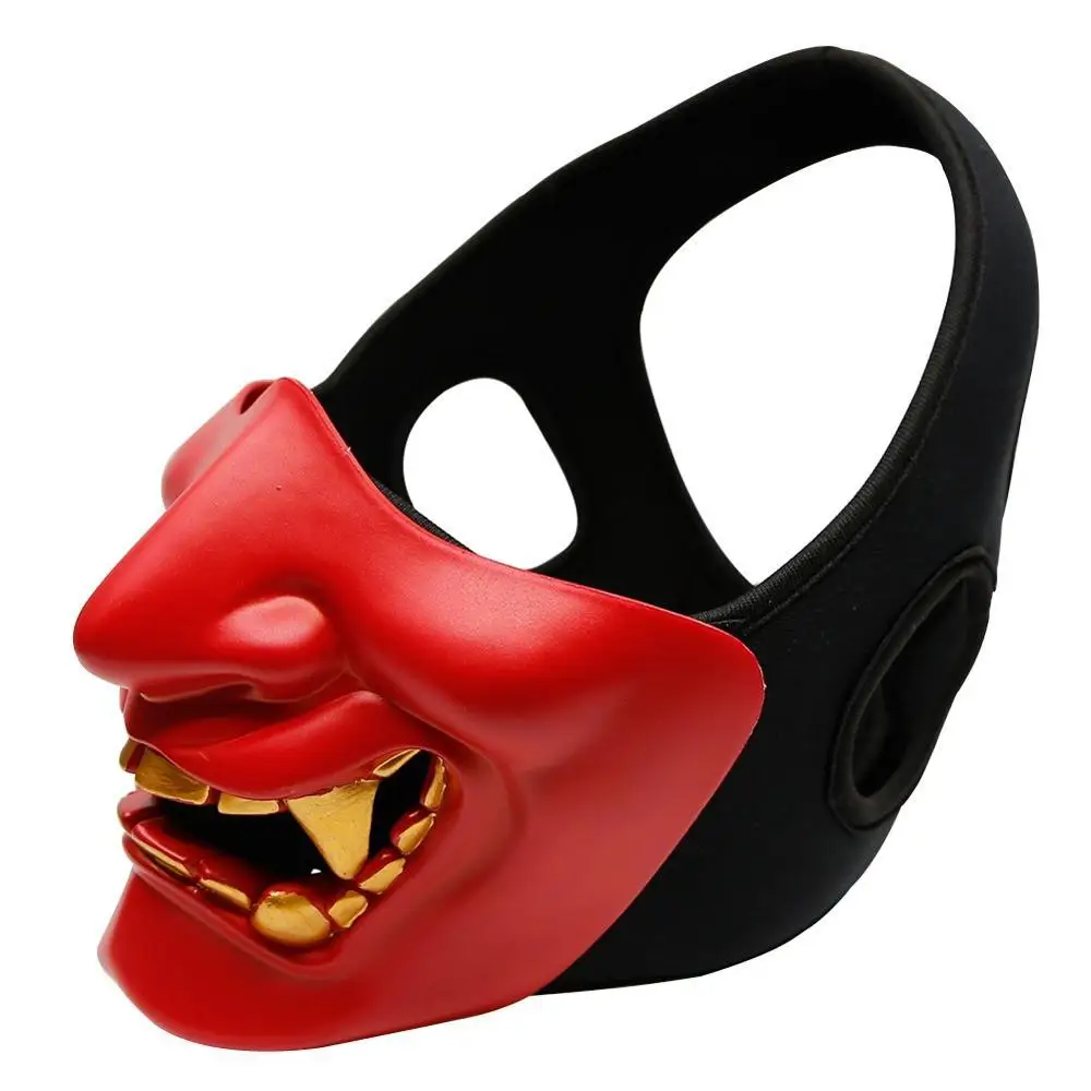 Маска для страйкбола на половину лица, костюм на Хэллоуин, косплей, BB, злой демон, монстр кабуки, Самурай, хання они, полупокрытие, маски - Цвет: Красный