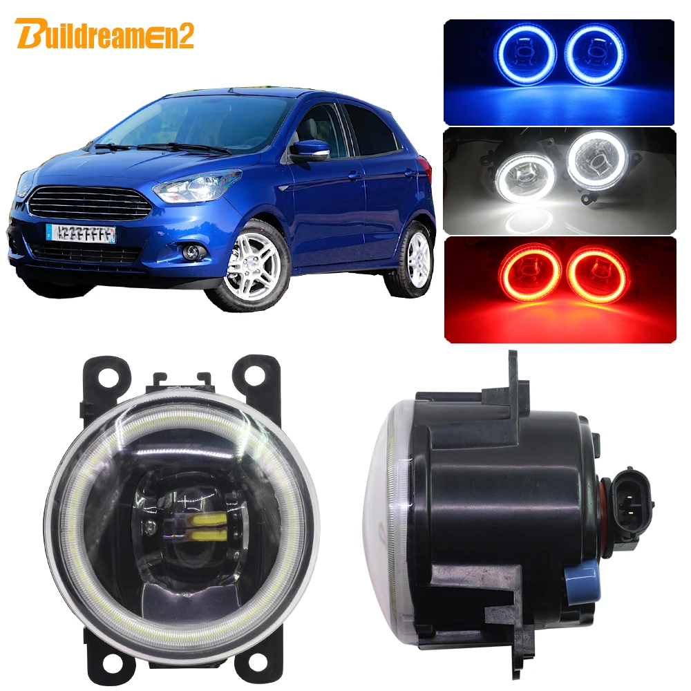 

Buildreamen2 For Ford Figo Ka+ Ka Car 4000LM LED Fog Light Kit Lens Angel Eye DRL Daytime Running Light 12V Styling 2015 2016