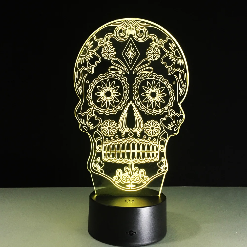 Halloween Skull Light USB Battery 7 color change LED desk lamp table