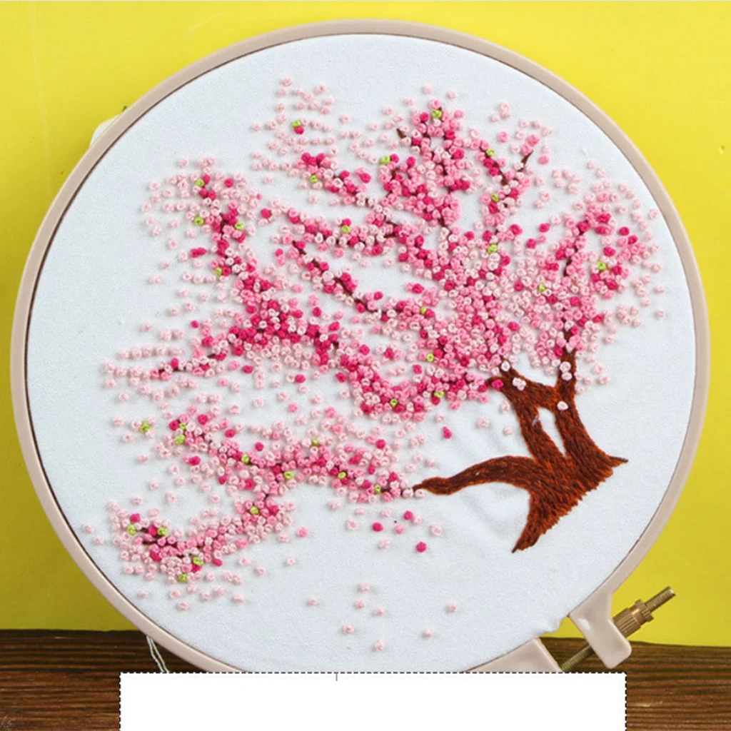 DIY Ribbon Tree Pattern Embroidery Cross Stitch Set Needlework Kits Sewing Decor