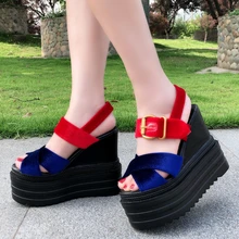 Сандалии на толстой подошве в европейском и американском стиле г. Новая Летняя женская обувь, увеличивающая рост, на шнуровке 13 см, с открытым носком римская обувь на губчатой подошве