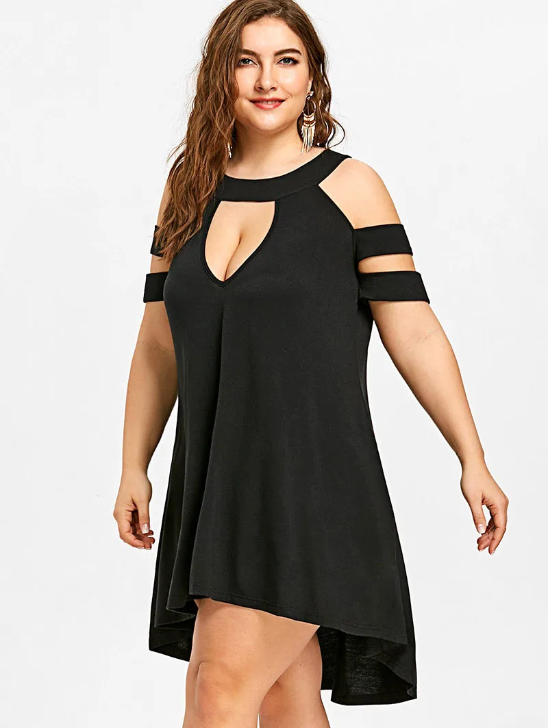 PlusMiss плюс размер 5XL сексуальное платье с открытыми плечами с высоким низким подолом черная ночная Клубная одежда, платья больших размеров Лето